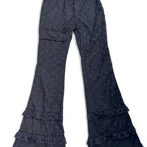 whimsygoth black lace flared pants with ruffles goth lolita dark femenine